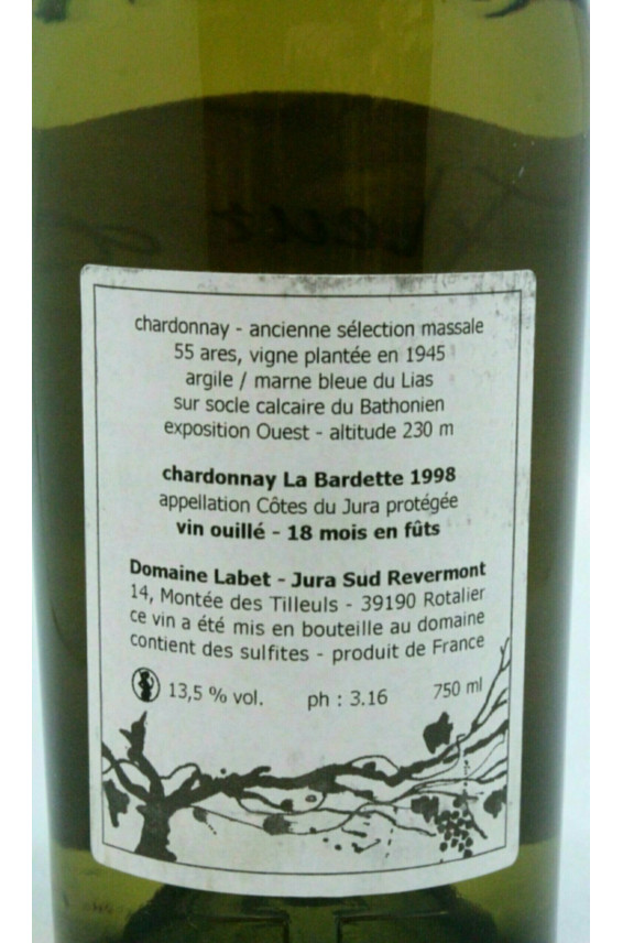 Labet Côtes du Jura Fleur de Marne La Bardette 1998 blanc