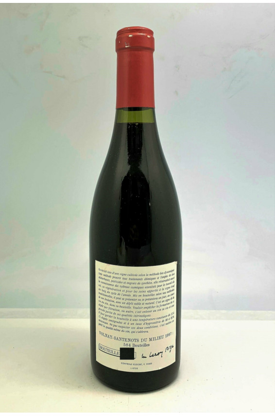Domaine Leroy Volnay 1er cru Santenots du Milieu 1997