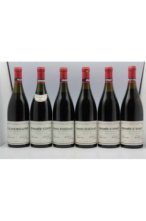 Romanée Conti 1992 Assortiment 12 bouteilles (1 RC, 3T, 1R, 2RSV, 2GE, 3E)