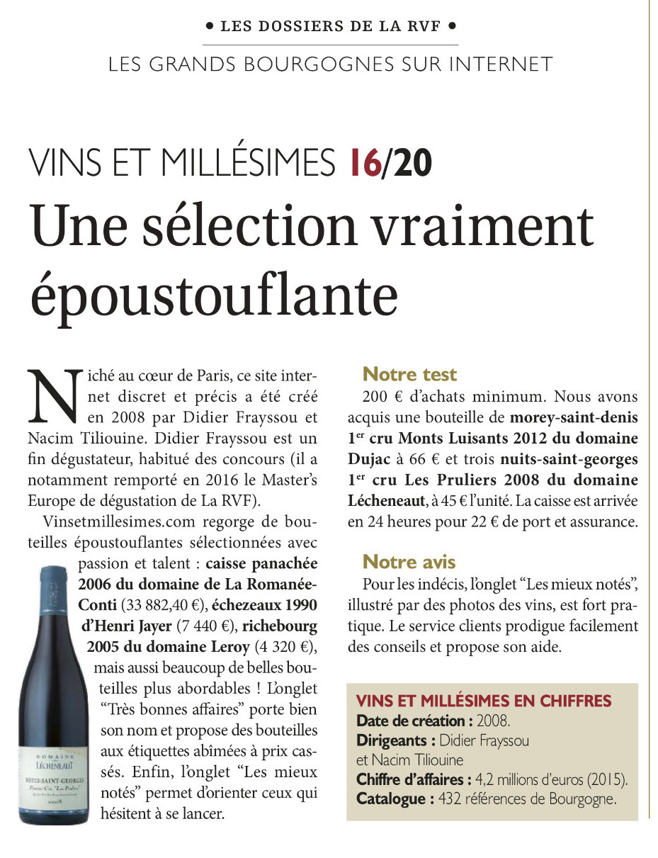 Avis vinsetmillesimes.com Article RVF Bourgogne